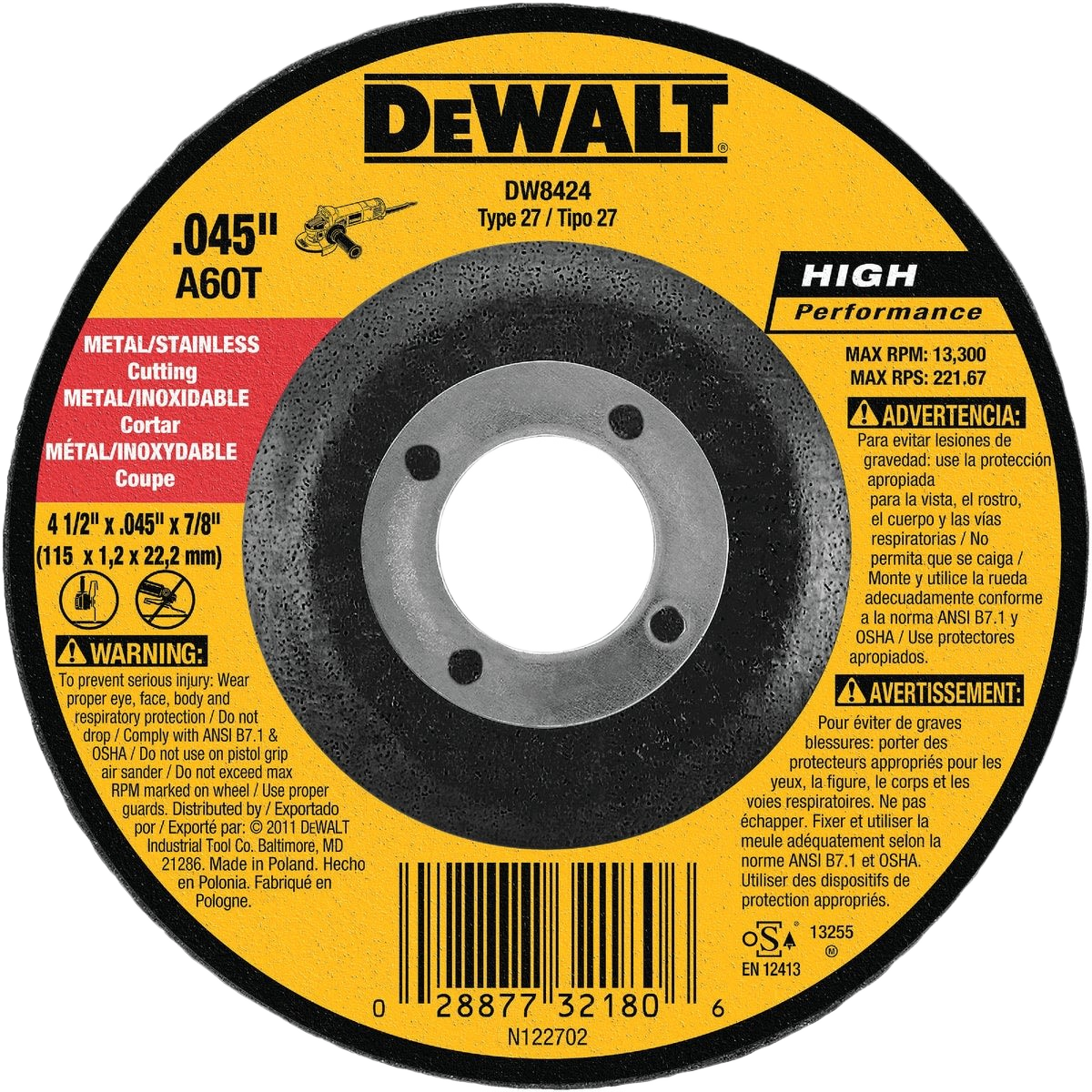 High-performance cutting wheel for metal and stainless steel in power tool and woodworking accessories collections