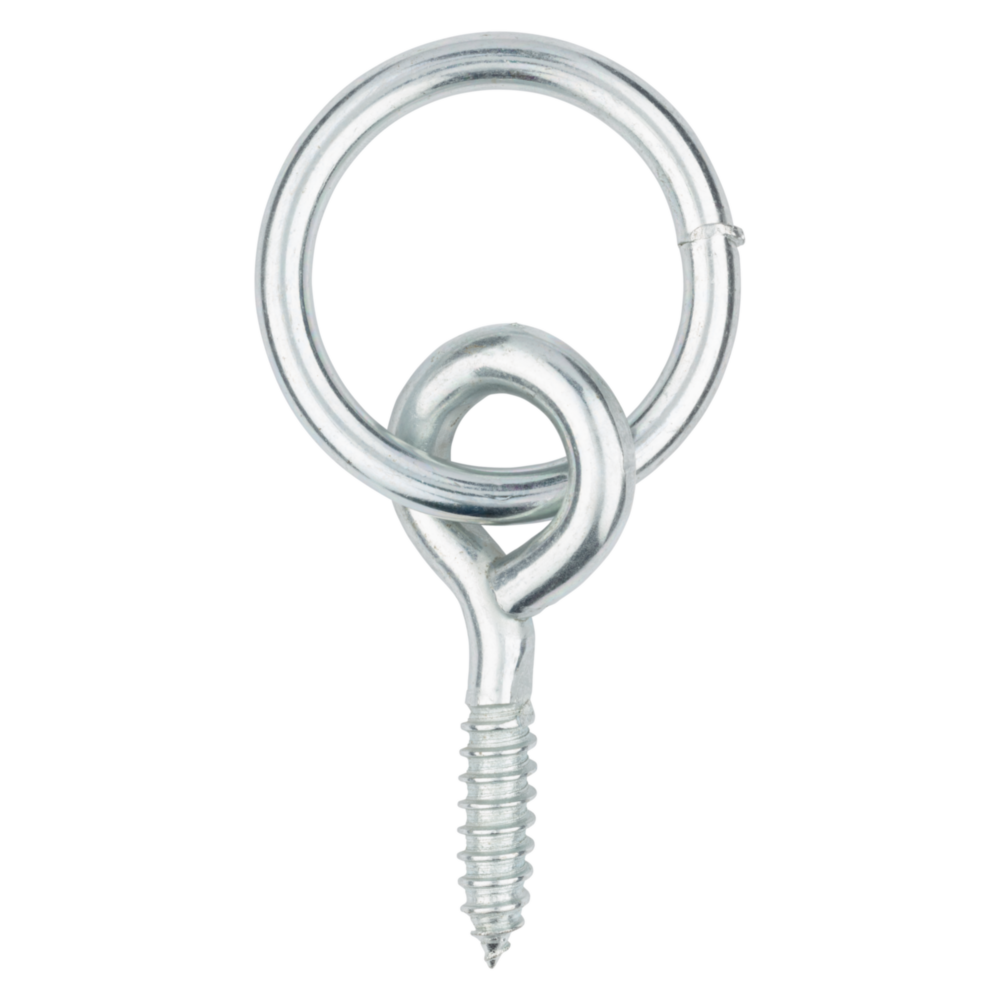 Zinc-plated steel hitch ring with screw eye for fastening in hardware and fasteners collections under $50