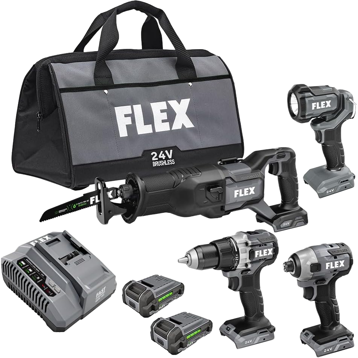 FLEX 24V 4-Tool Combo Kit + 5.0Ah Battery