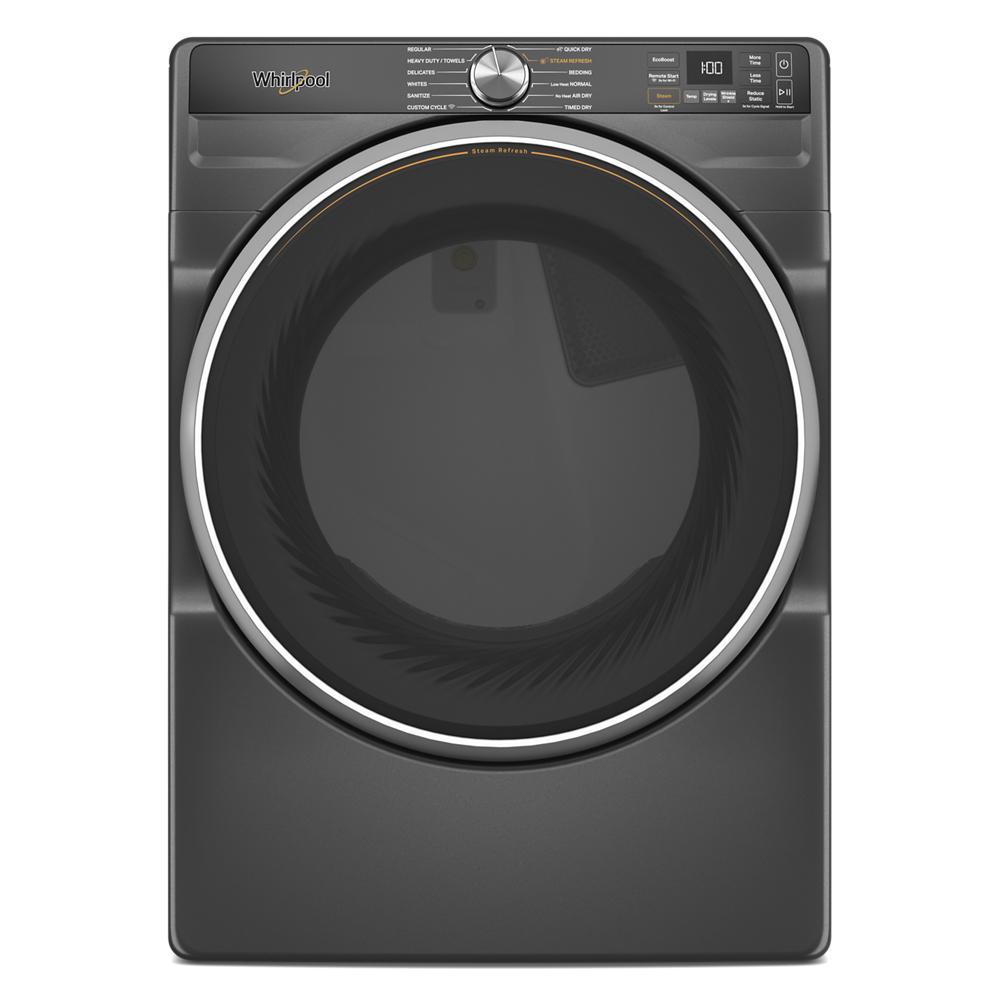 Front load electric dryer in dark gray with large circular door and digital control panel from electric dryers collection