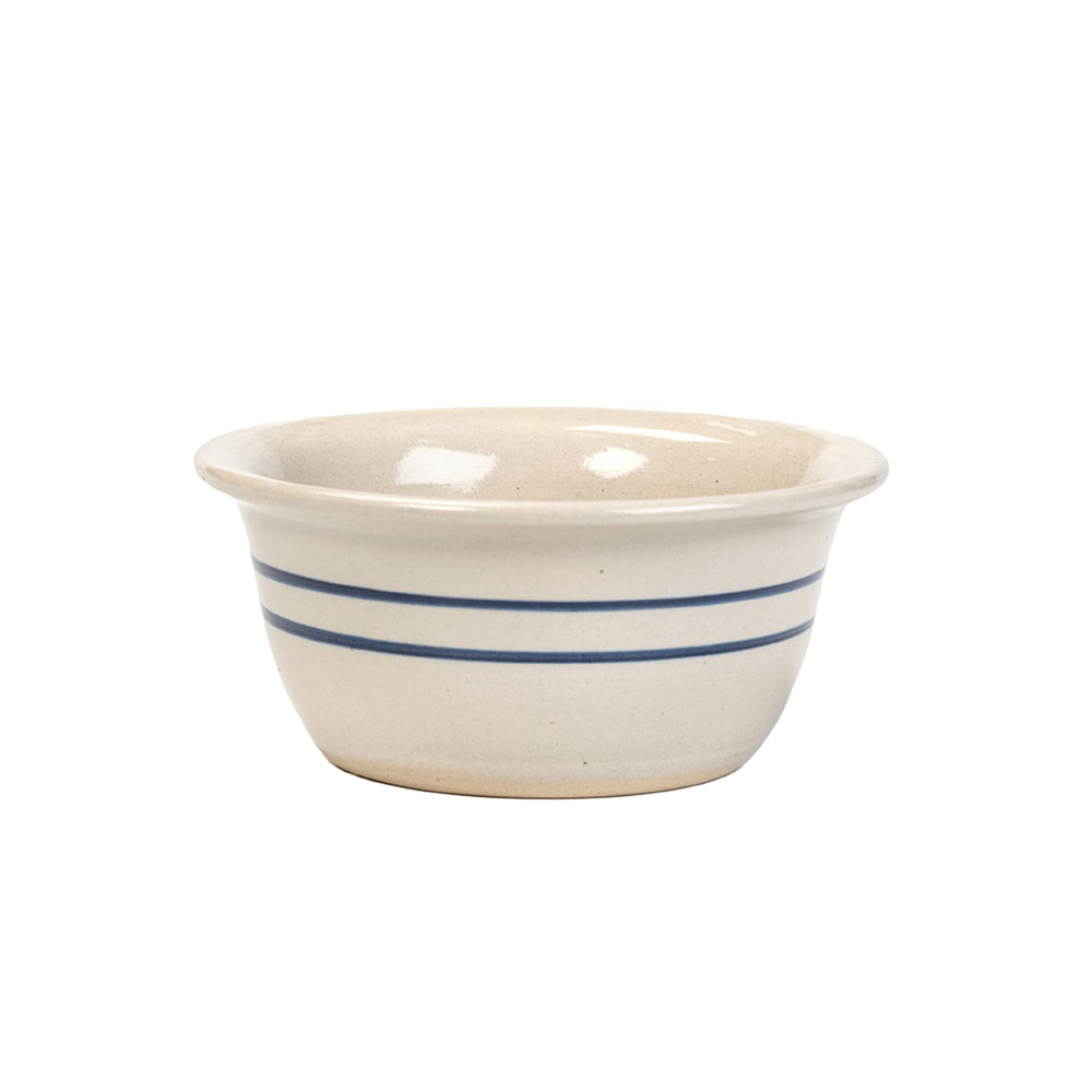 Cream stoneware cereal bowl with blue stripes, hand-thrown style for dinnerware and kitchenware collections under $50
