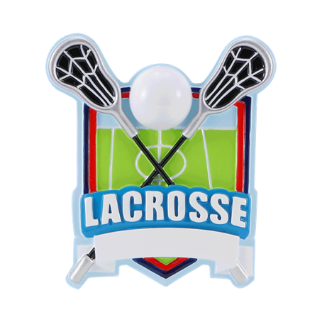 Lacrosse shield ornament with crossed sticks, ball, and field design in Christmas Ornaments & Tree Decorations collection