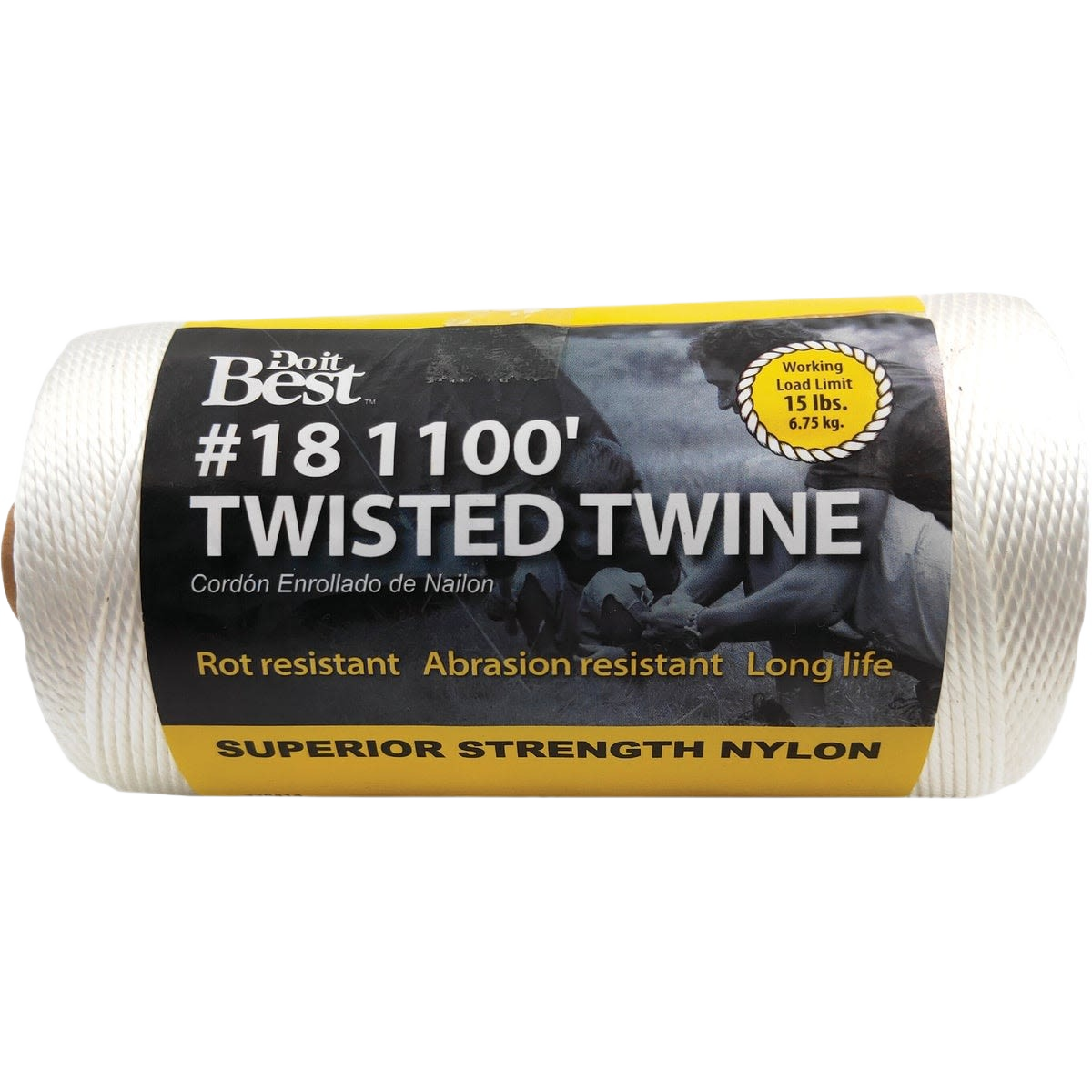 White nylon twisted twine spool with 1,100 feet length and high durability for tools and home improvement tasks