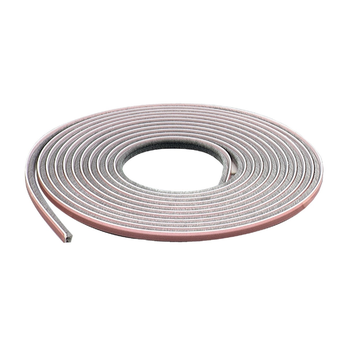Roll of gray pile weatherstrip for sealing doors and windows in hardware and home improvement projects