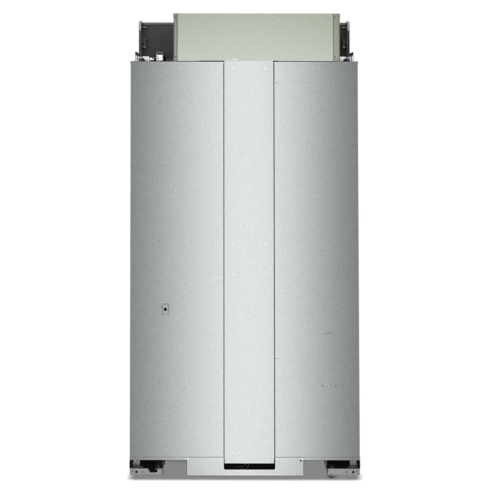 rear view of built-in French door refrigerator in stainless steel for kitchen appliances collection