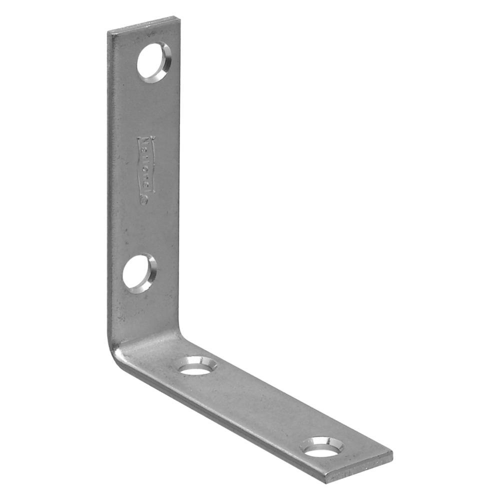 Steel zinc corner brace with pre-drilled holes for reinforcing furniture and structural projects in building hardware collections