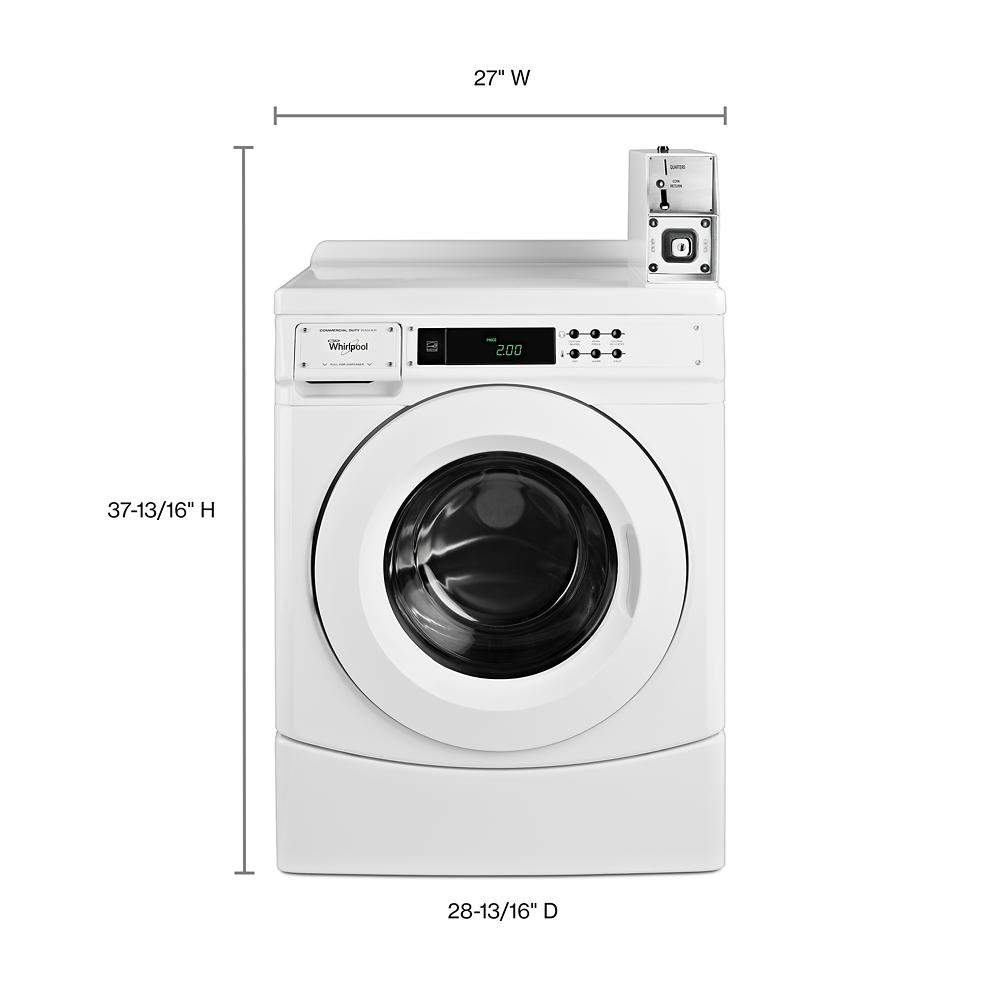 White commercial front-load washer with digital display and factory-installed coin drop from Front Load Washers collection
