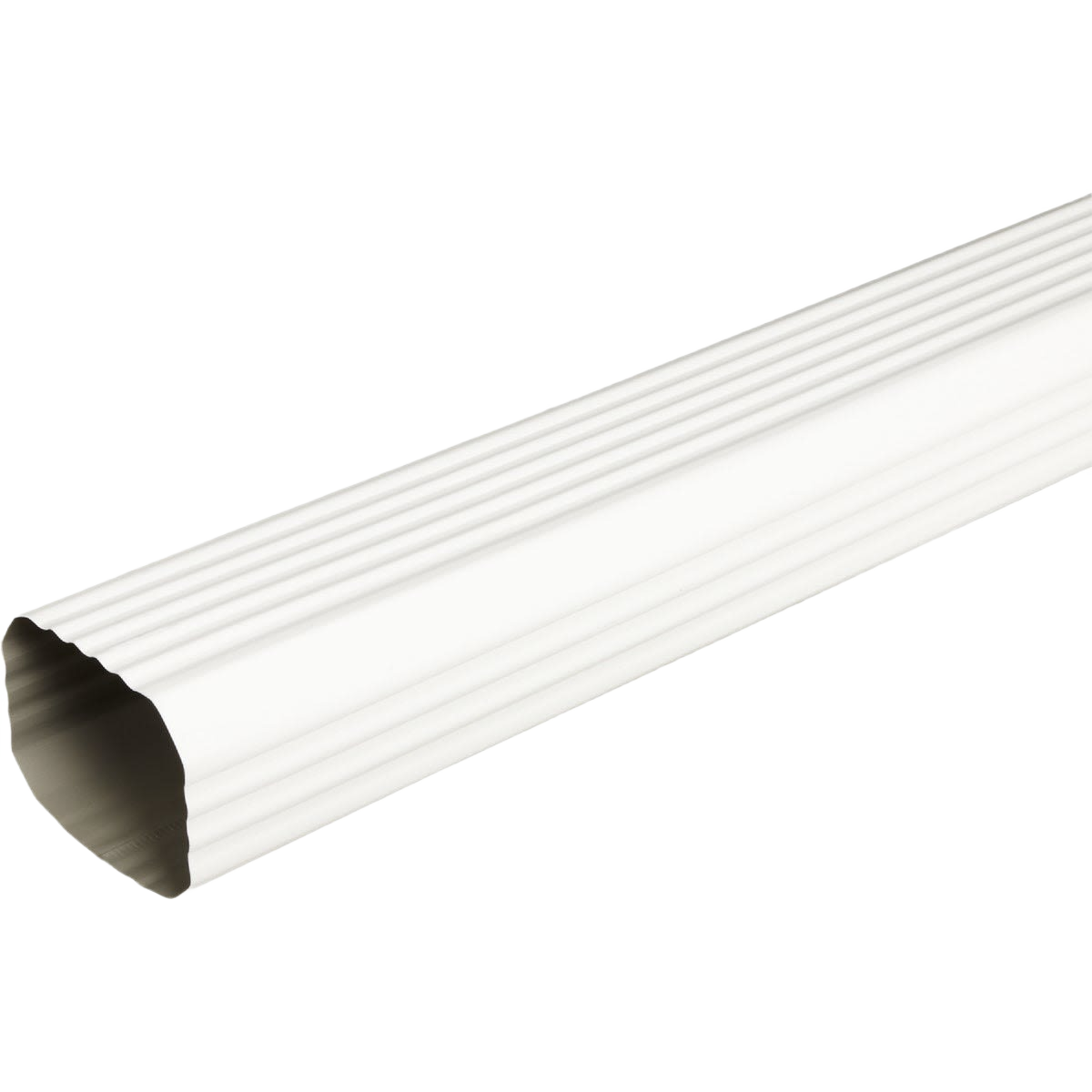 White aluminum downspout section with ribbed design for durable home improvement and water drainage solutions