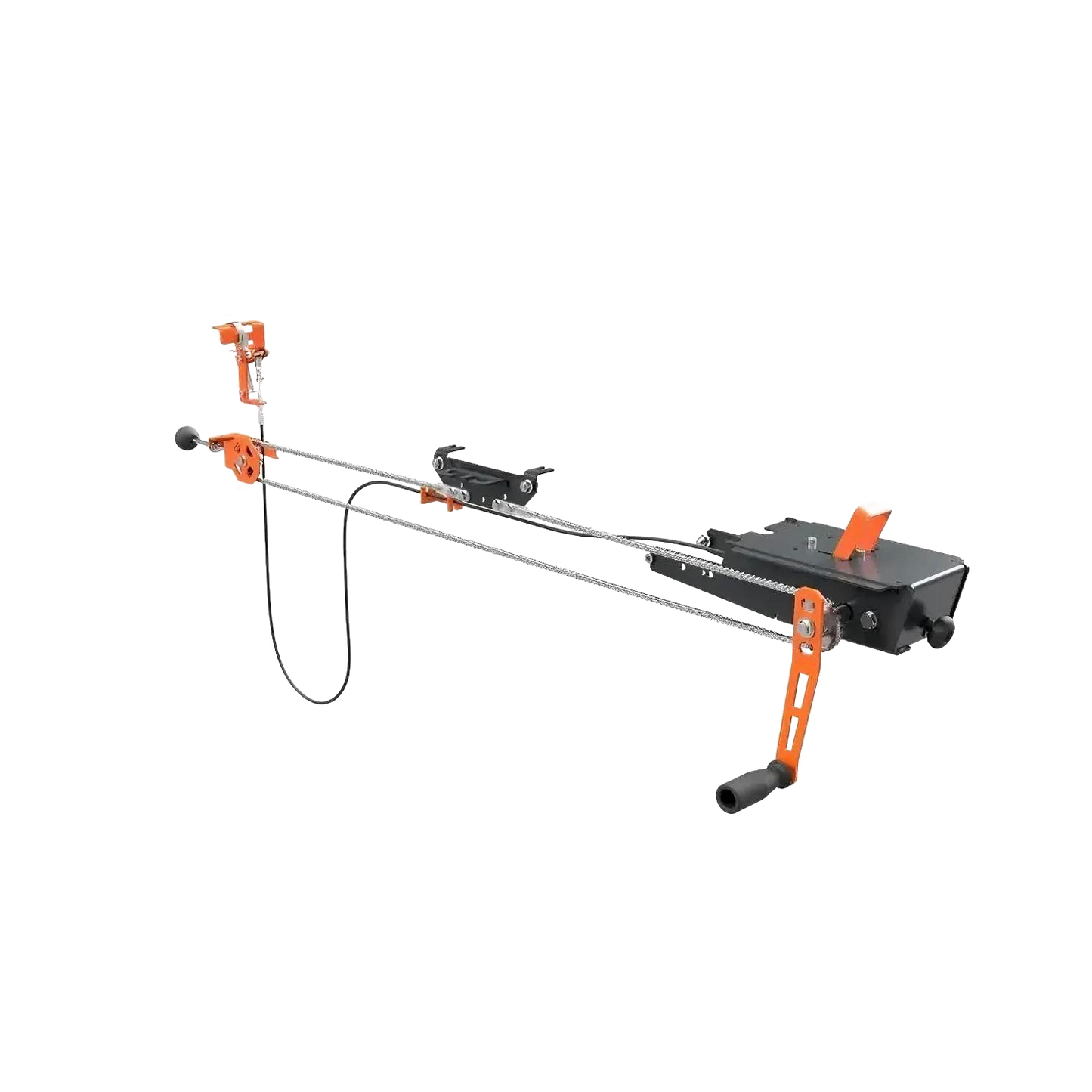 Metal remote crank feed tool with orange accents for woodworking and sawmill accessories collection.
