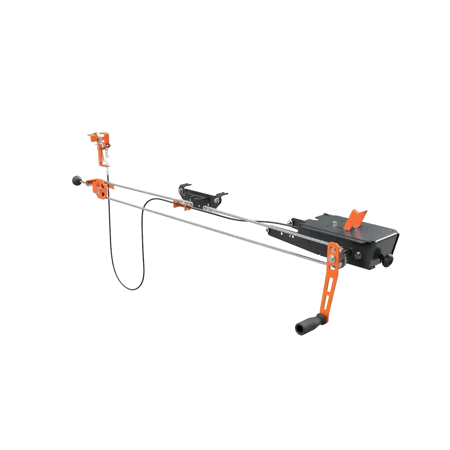 Metal remote crank feed tool with orange accents for woodworking and sawmill accessories collection.