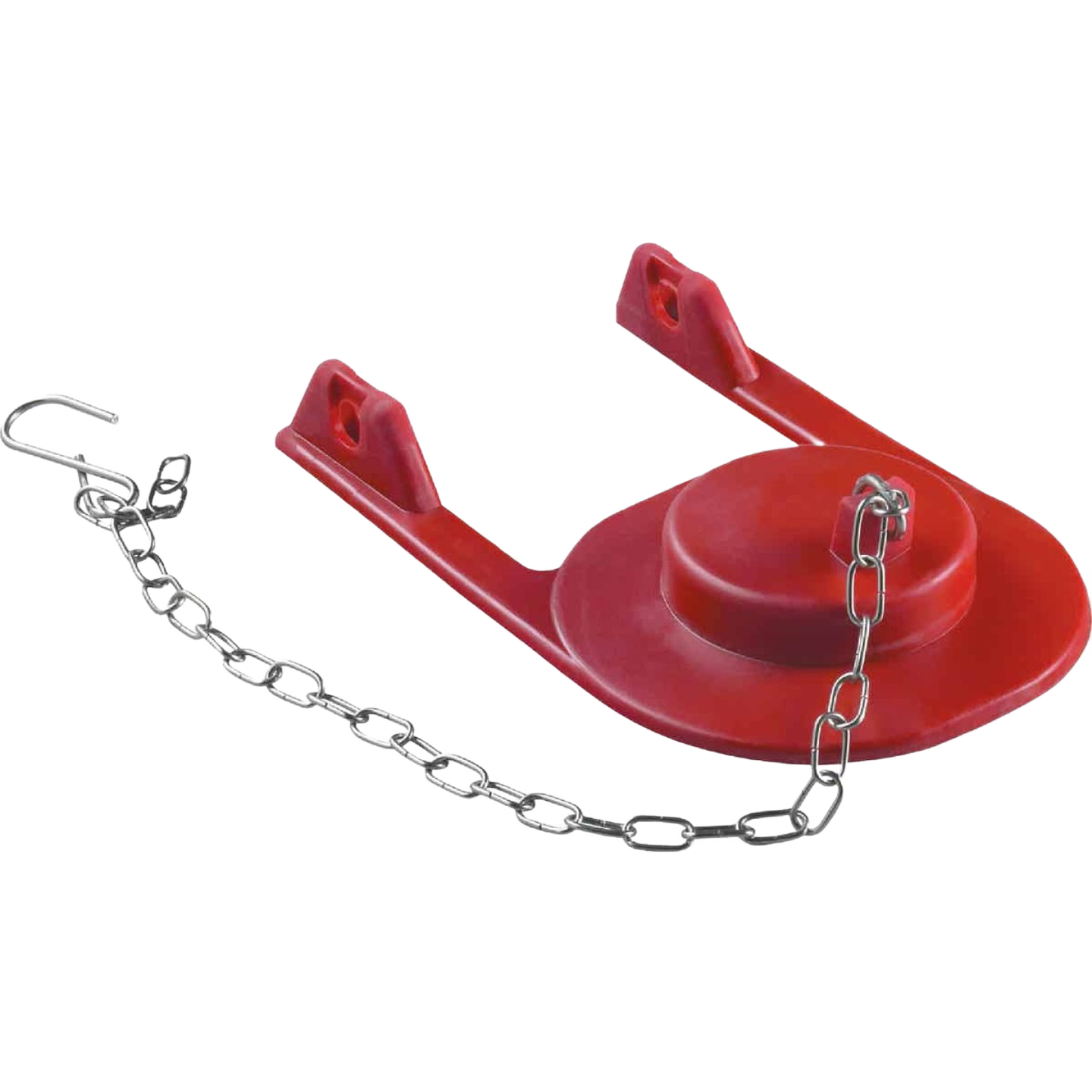 Red rubber toilet flapper with metal chain for plumbing parts and toilet repair under $50 and home improvement collections