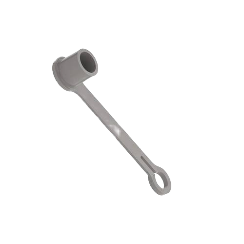 Silver-colored plastic dust cap with elongated handle for protective tools and home improvement use
