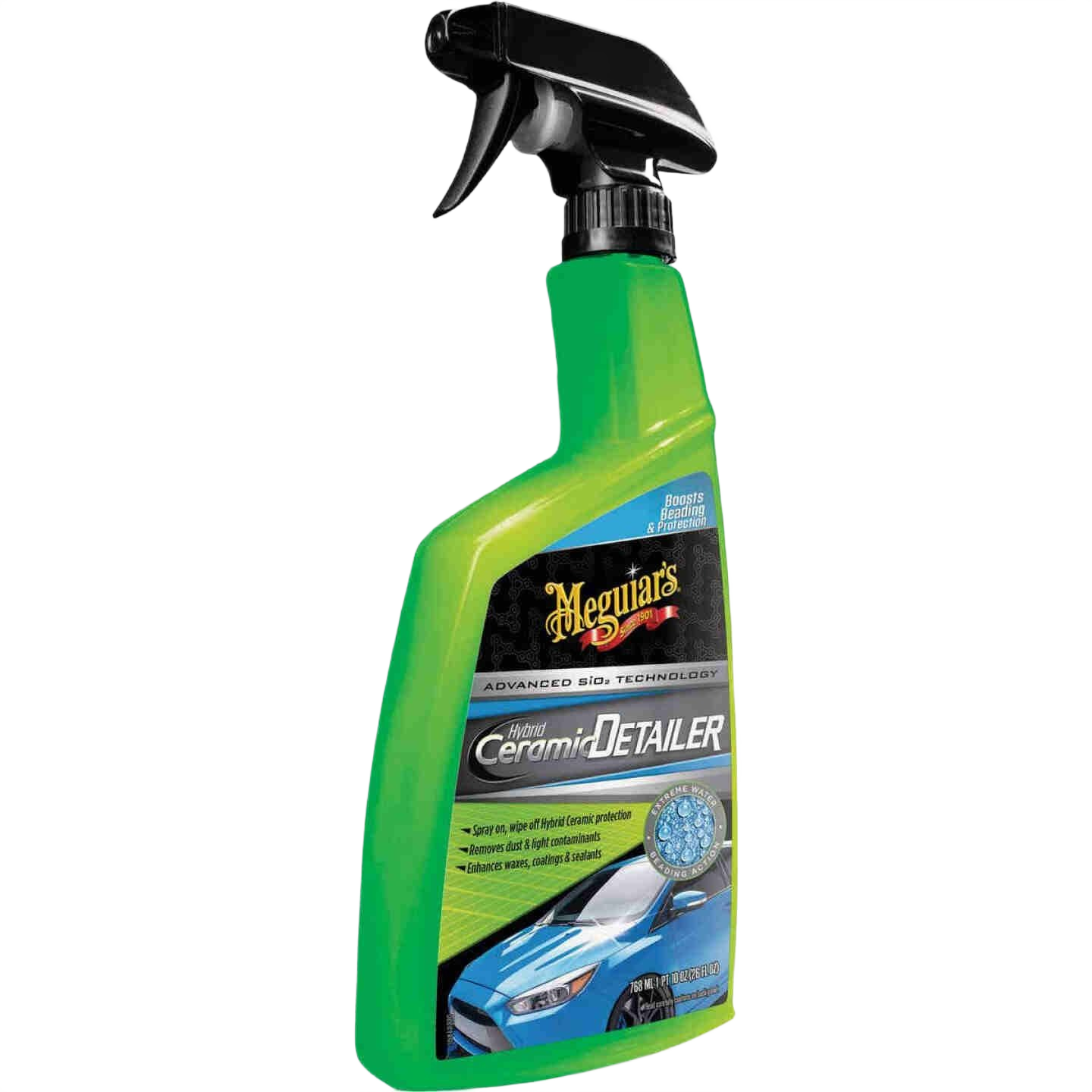 Green spray bottle of Meguiars Hybrid Ceramic Detailer for automotive cleaning and protection under $50 range