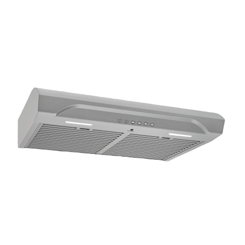 30-inch stainless steel under cabinet range hood with dual LED lights and three-speed ventilation for kitchen appliances
