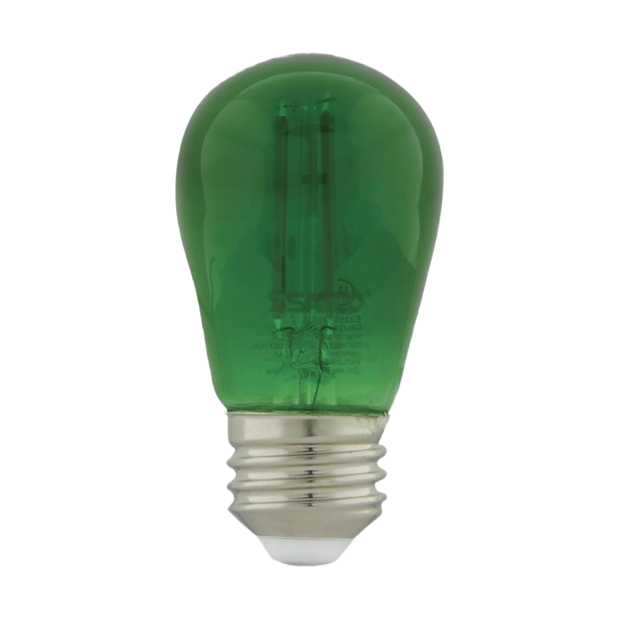Green transparent S14 LED filament light bulb with metal screw base for lighting and electrical use under $50 category