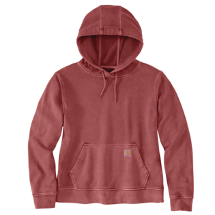 Soft medium apple butter-colored hooded sweatshirt for women made from cozy French terry fabric