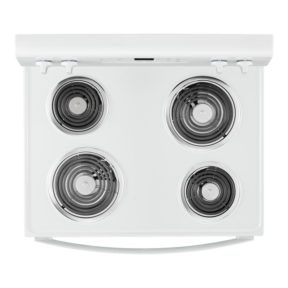 White electric range with four coil burners and control knobs, part of ranges and kitchen & kitchenware collections