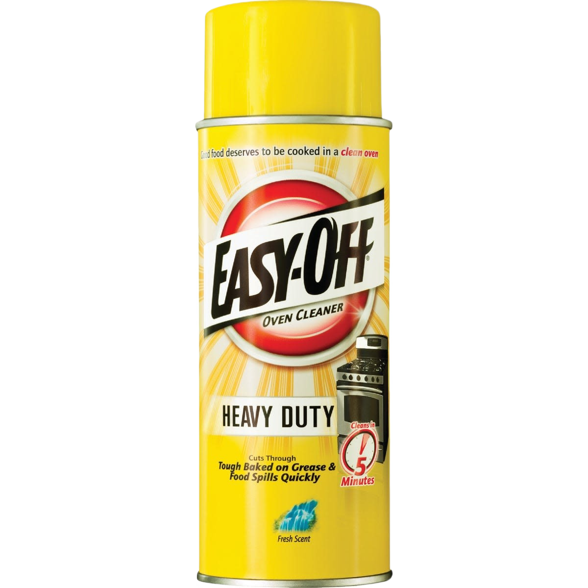 Yellow aerosol oven cleaner spray can for heavy-duty grease and food spill removal in cleaning supplies collections