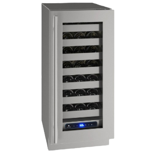 Stainless steel single-zone wine cooler with digital temperature display and glass door for kitchen appliances collection