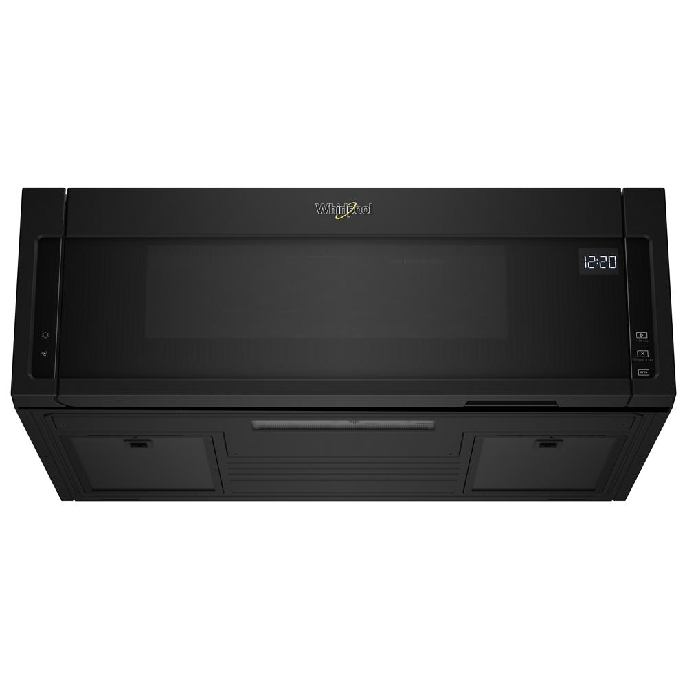 Black low profile over-the-range microwave hood combination with digital clock for kitchen appliances and microwaves collections