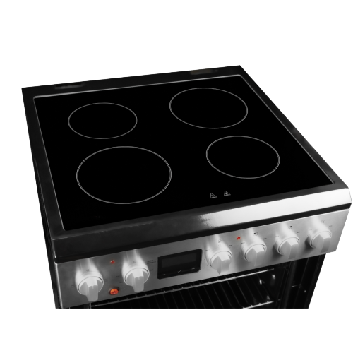 Black smoothtop electric range with four burners and stainless steel control panel from ranges and kitchenware collection