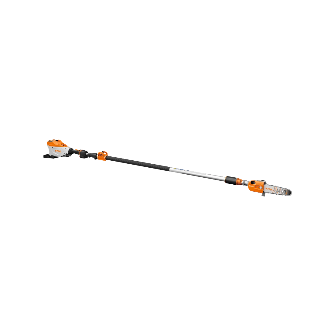 Battery-powered pole pruner with extendable shaft and cutting blade for precision tree trimming tasks in home improvement