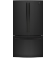 Black French-door refrigerator with bottom freezer drawer, featuring a modern handle design from Appliances collection
