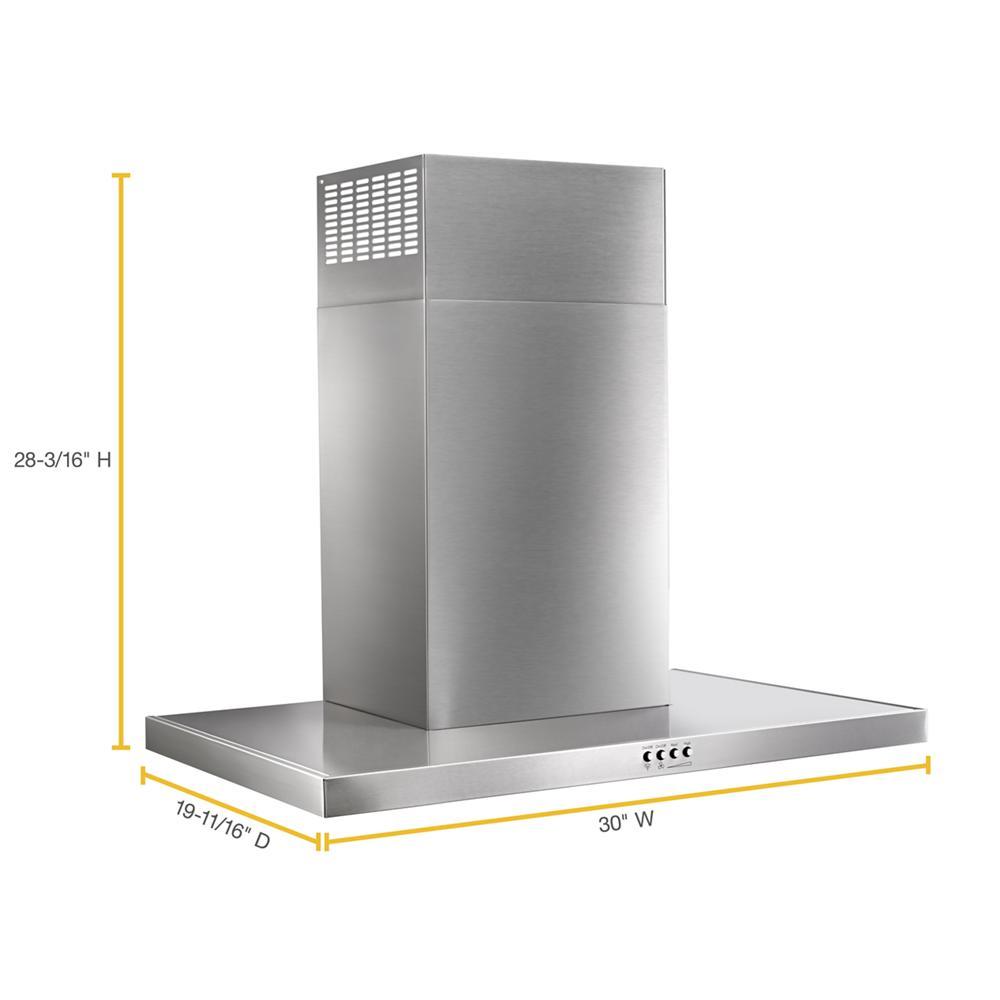 30-inch stainless steel wall mount flat range hood with 3-speed controls and LED lighting for kitchen ventilation