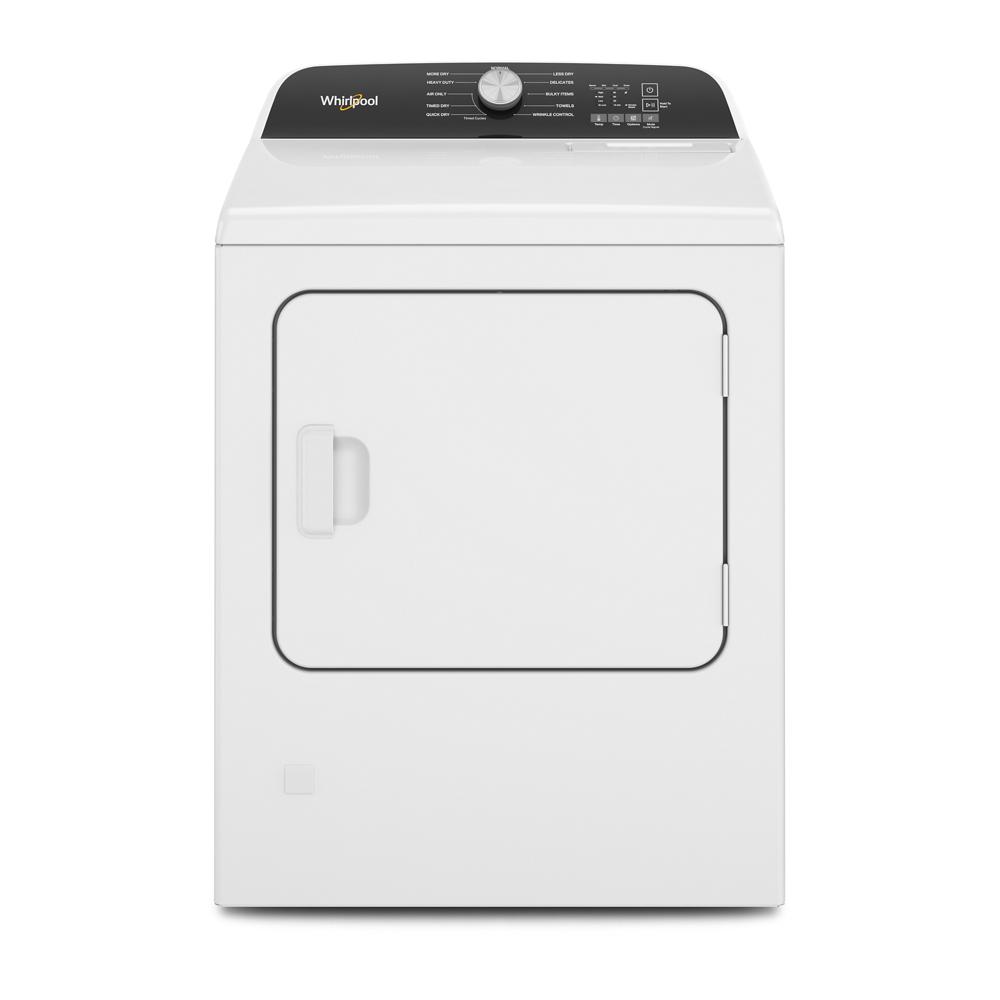 White gas dryer with long vent design and moisture sensing control panel in Dryers and Gas Dryers collections