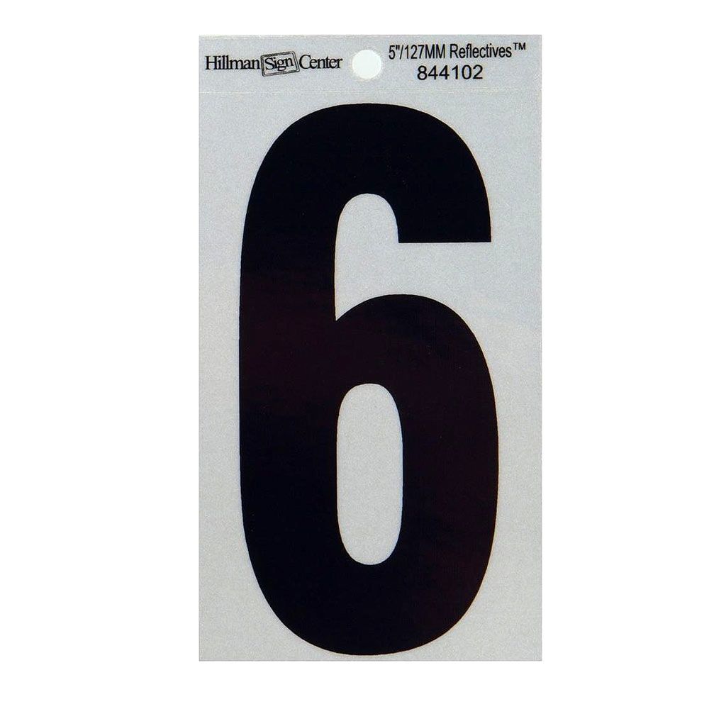 5-inch black and silver reflective adhesive house number 6 for easy home identification in hardware and signs collections