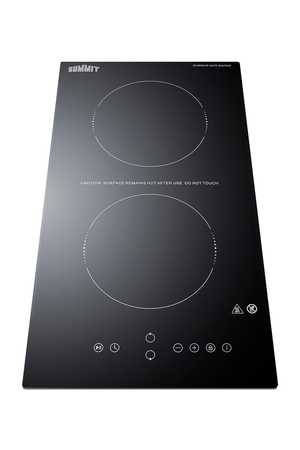 12-inch black radiant cooktop with two burners and touch controls, safety features for home improvement kitchens
