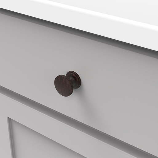Vintage bronze round cabinet knob with classic diner-inspired design for furniture hardware and home improvement projects