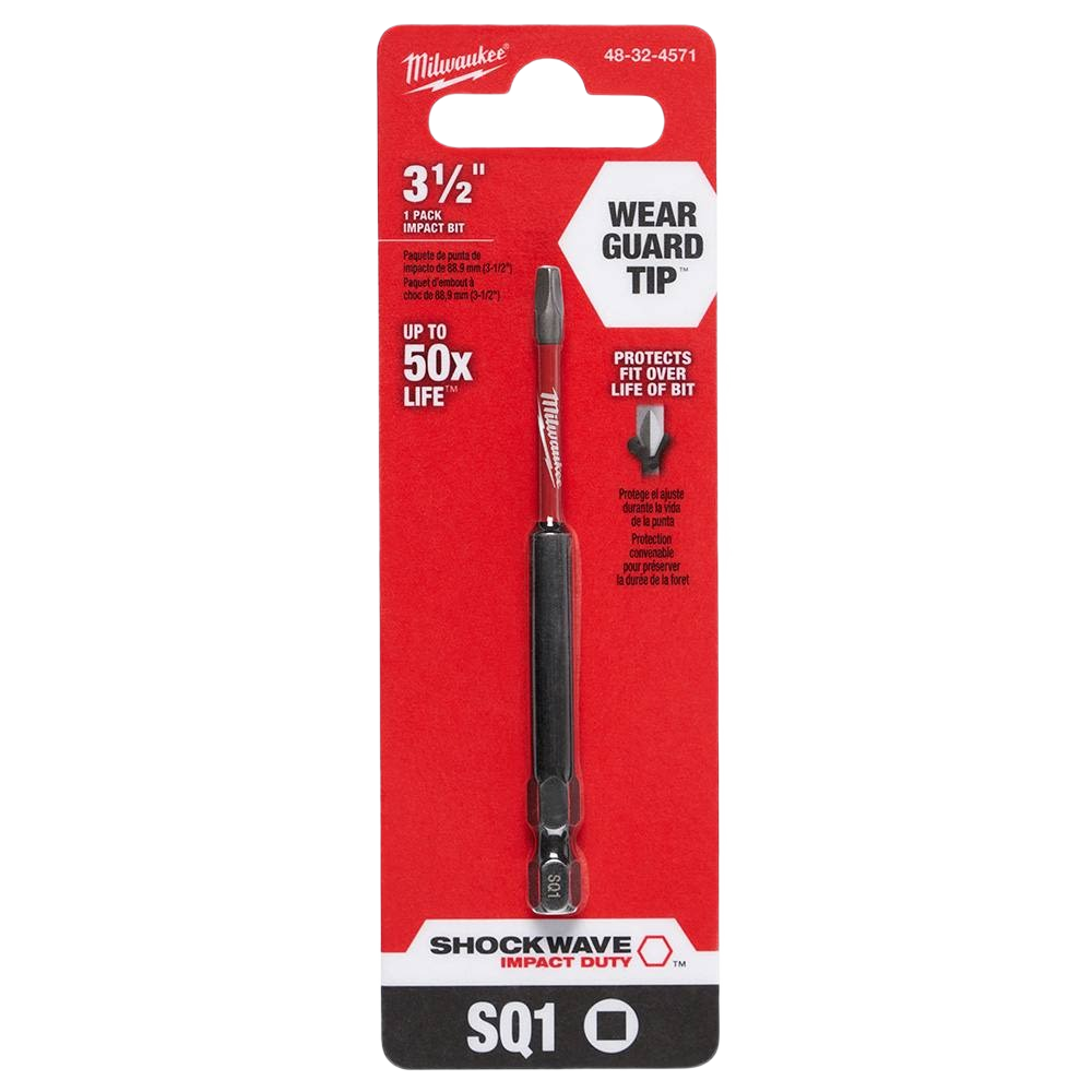 Milwaukee SHOCKWAVE square bit with Wear Guard Tip for durability in tool accessories and power tool collections under 50 dollars