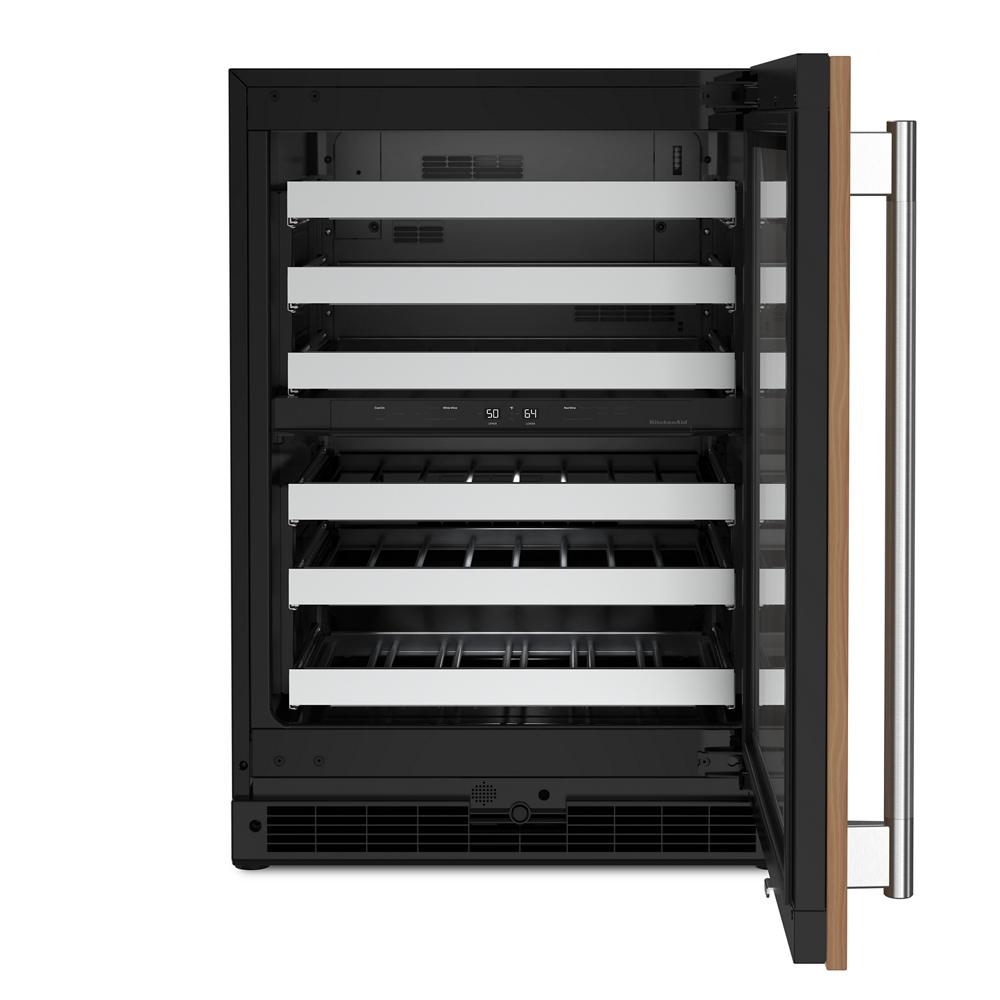 24-inch panel-ready undercounter wine cellar with metal-front racks and LED lighting from KitchenAid appliances collection