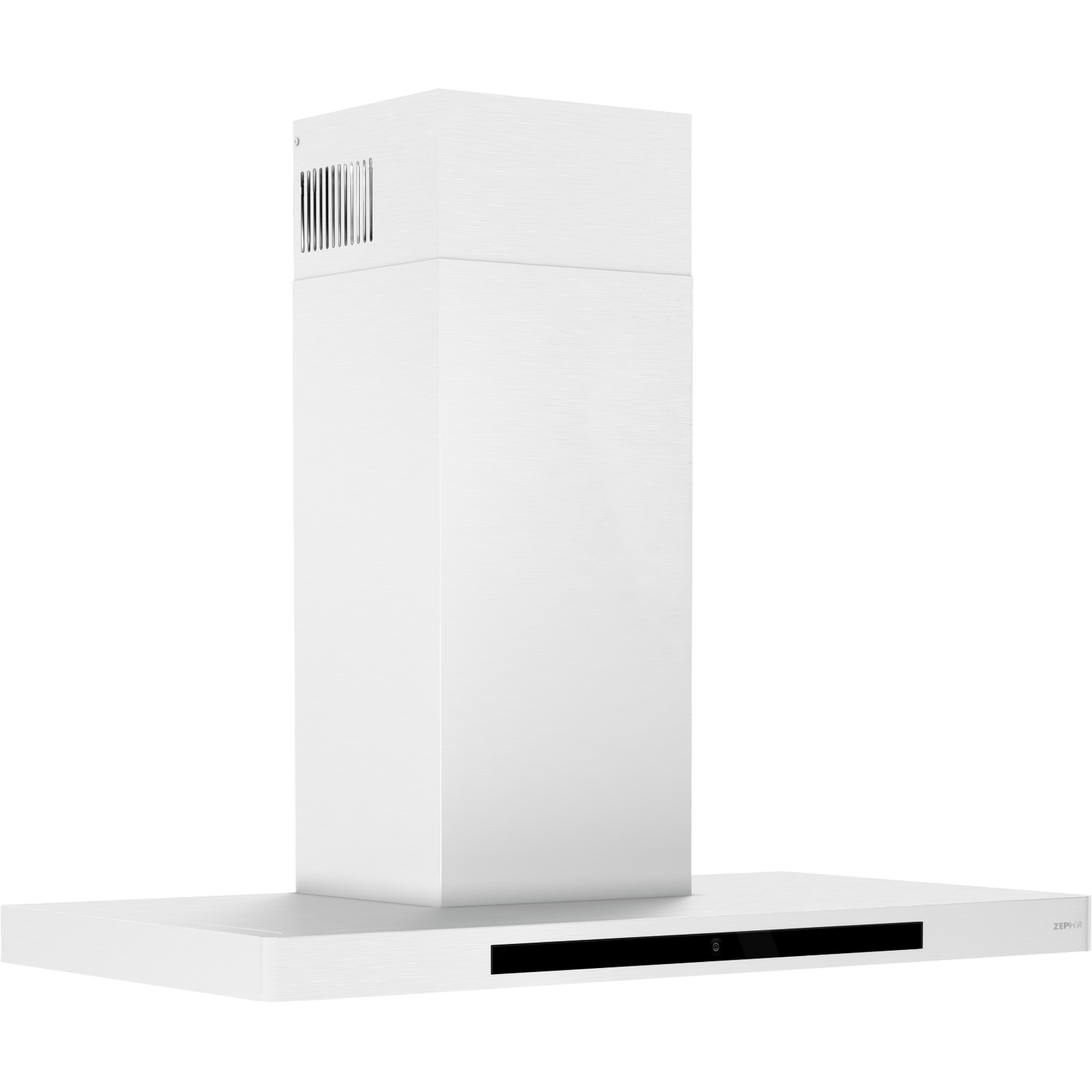 Modern 36-inch white chimney hood with sleek design and invisible touch controls for kitchen range hood collection.