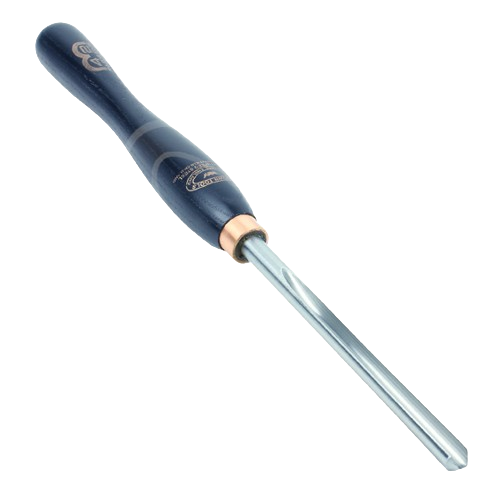 Woodturning gouge with blue wooden handle and polished metal blade for woodworking projects under $100