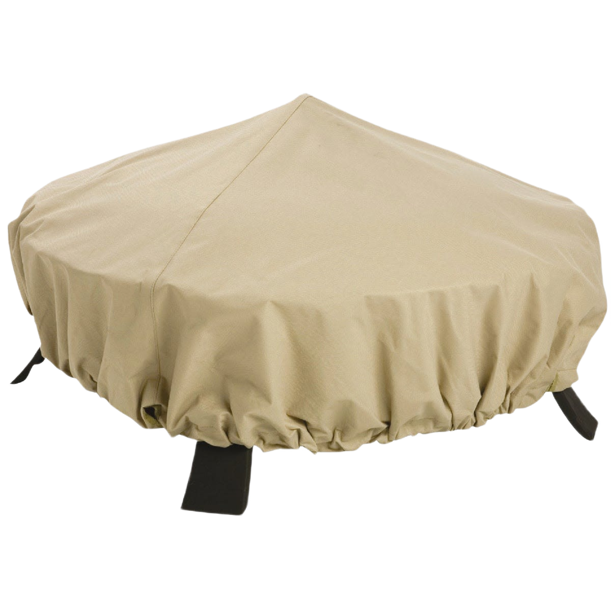 Tan heavy-duty vinyl fire pit cover with hook and loop fasteners for outdoor patio furniture protection under $50 collection