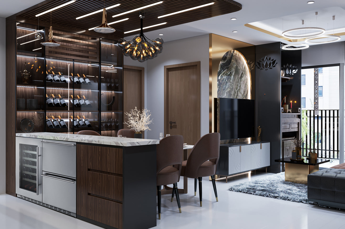 36" Wide Combination Wine Cellar & 2-Drawer Refrigerator, ADA Compliant