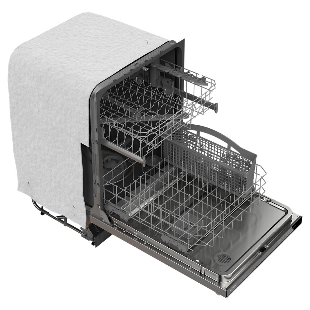 Open stainless steel dishwasher tub with adjustable racks in dishwashers and kitchen appliances collection