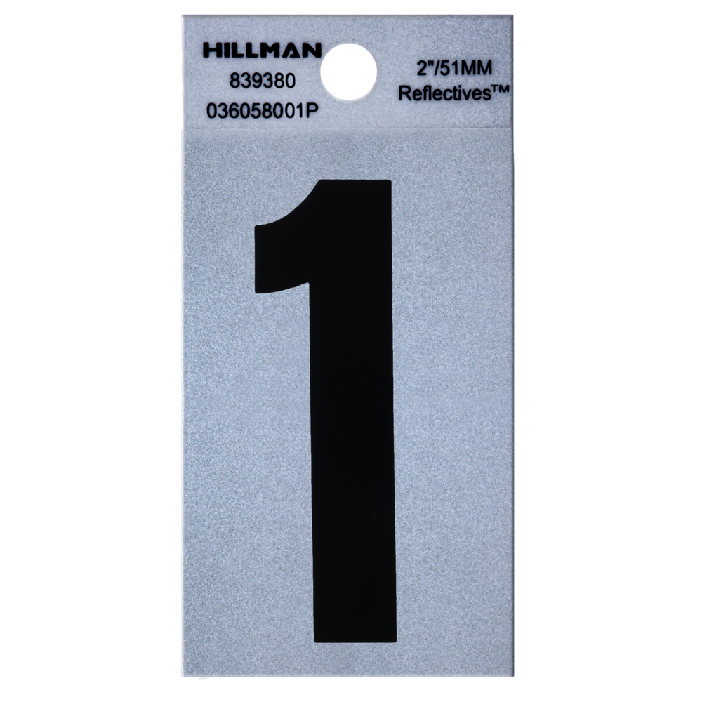 Hillman Adhesive House Number 1 Black and Silver Reflective, 2-Pack