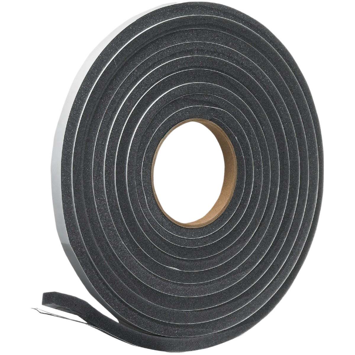 Roll of charcoal foam weatherstrip tape with adhesive backing for door and window sealing in hardware collection