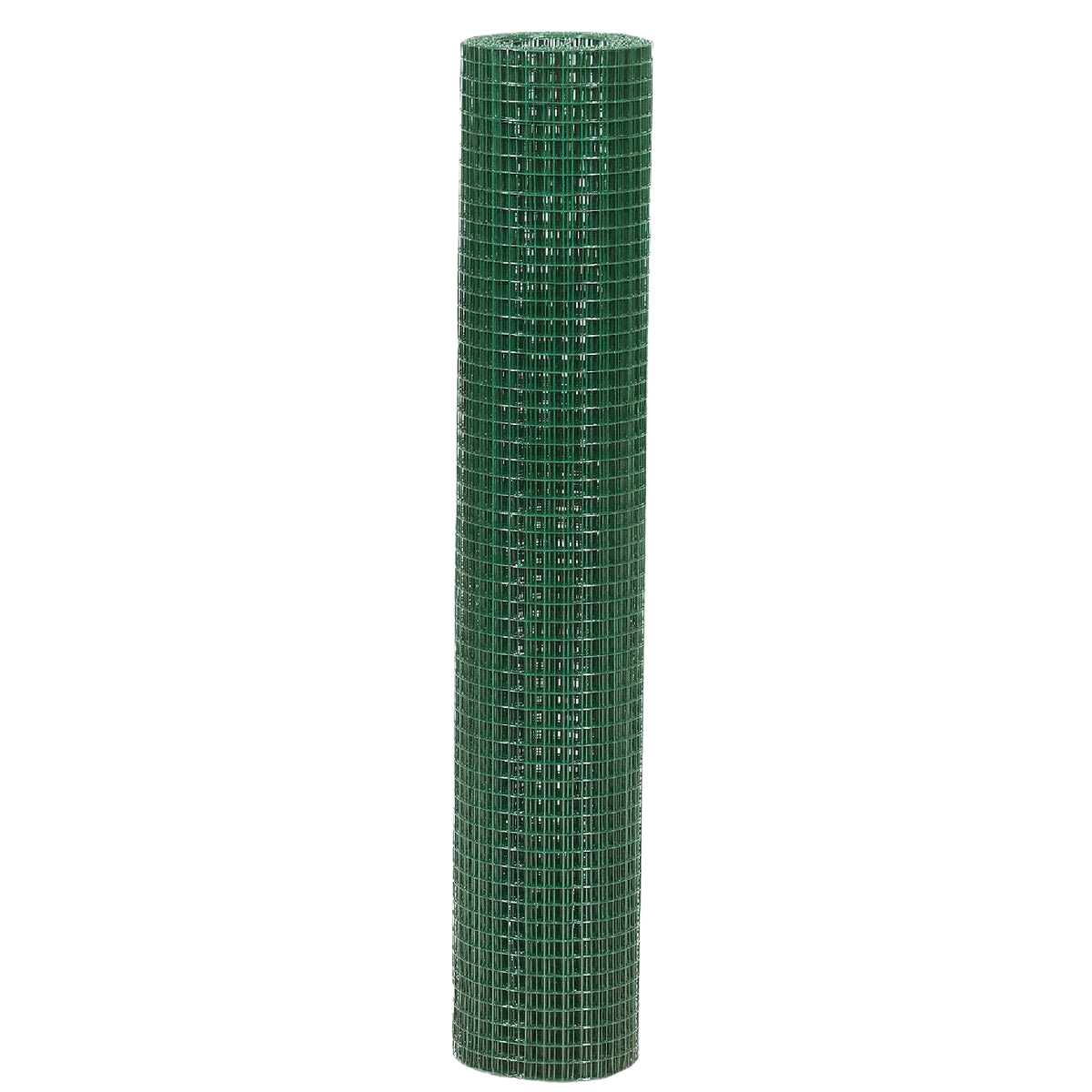 Roll of green vinyl-coated hardware cloth made of 20-gauge wire mesh for home improvement projects and tool use