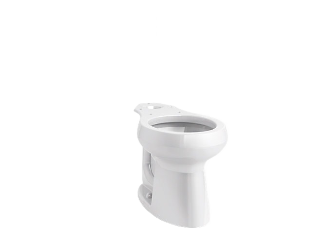 White round front toilet bowl with comfort height design for home improvement bathroom installation.