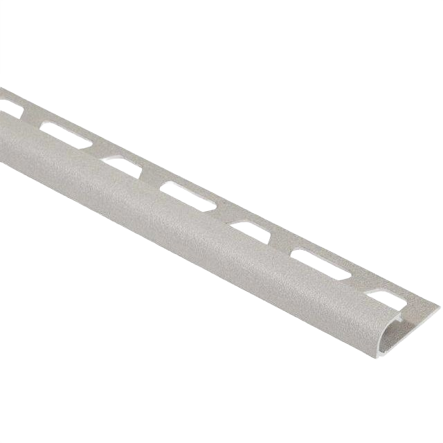 Greige finishing edge profile with ventilated perforations for tile and drywall installations in home improvement projects