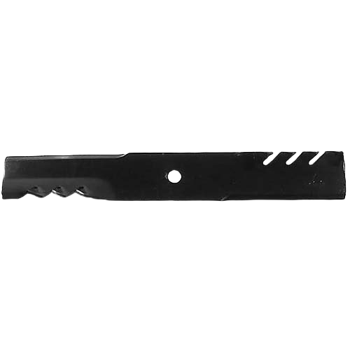 Black mulching blade with central mounting hole and angled cutting edges for lawn mower replacement parts collection