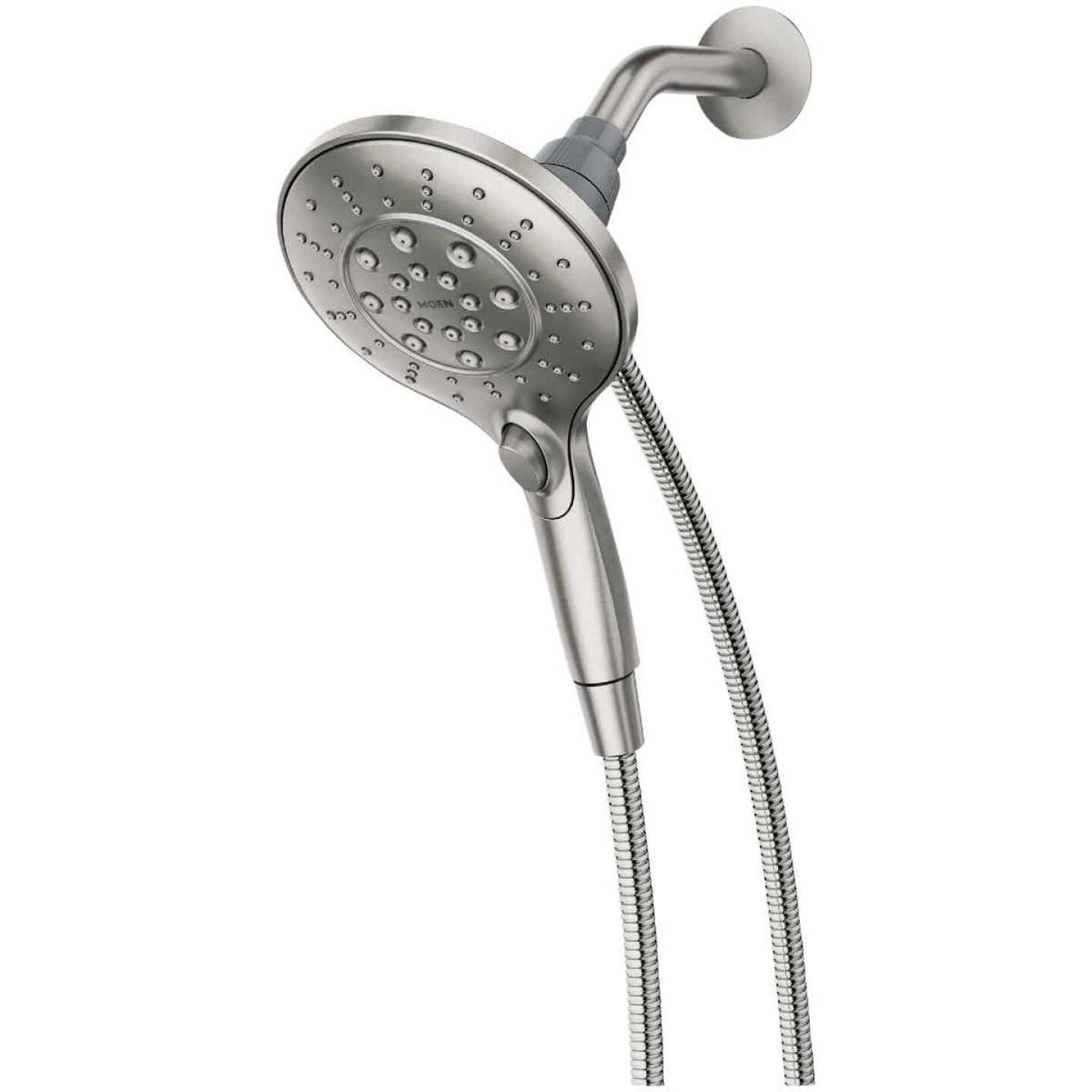 Handheld showerhead with six spray functions in brushed nickel finish for bathroom and plumbing upgrades under $100 collection