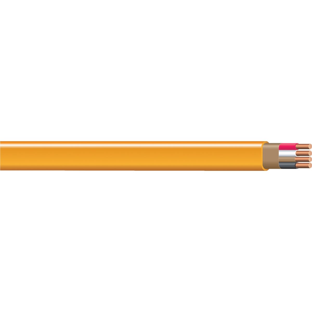 Solid orange Romex electrical wire with three copper conductors and ground for home improvement projects