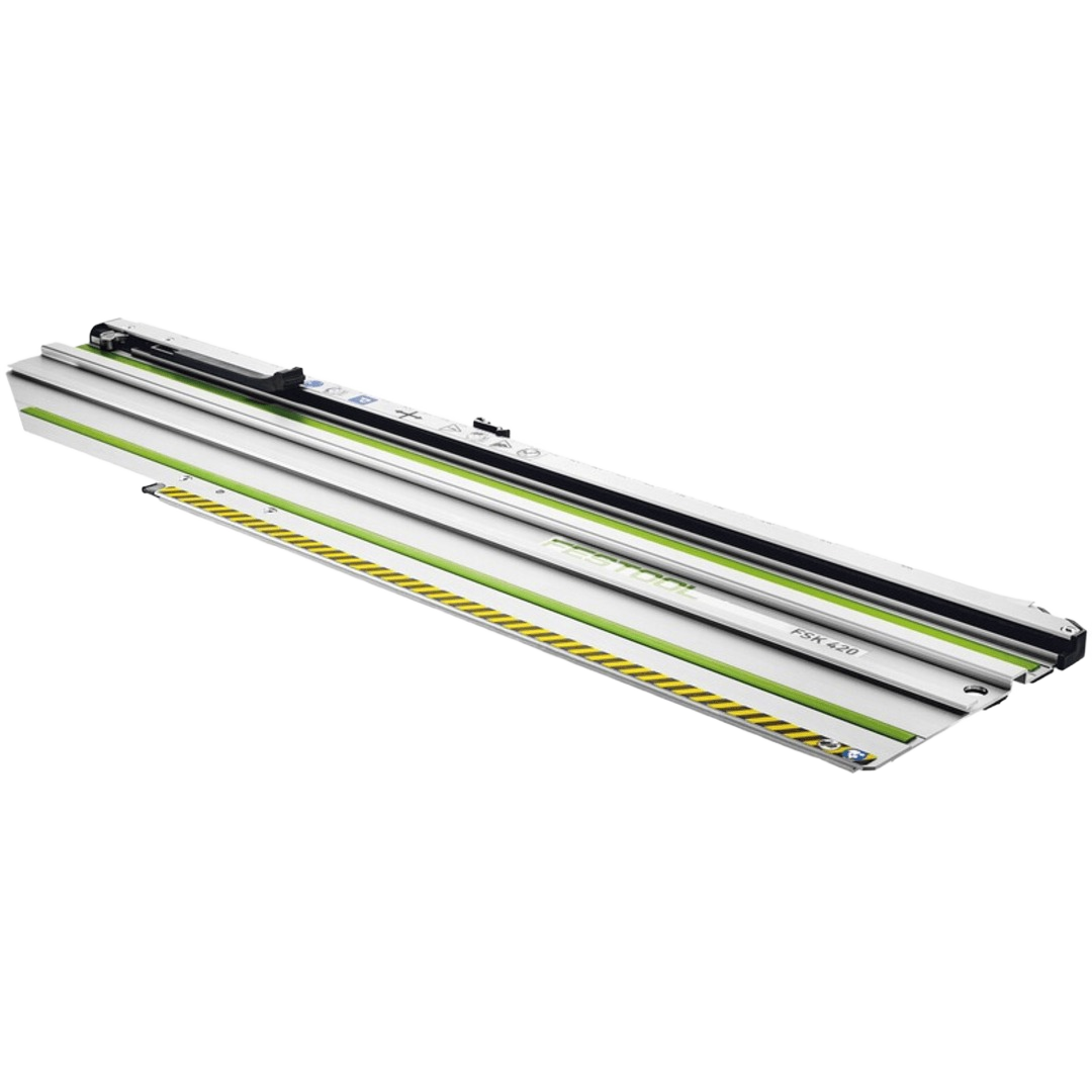 Aluminum guide rail with adjustable angle stops for precise woodworking cuts in power tool accessories and saw tracks collections