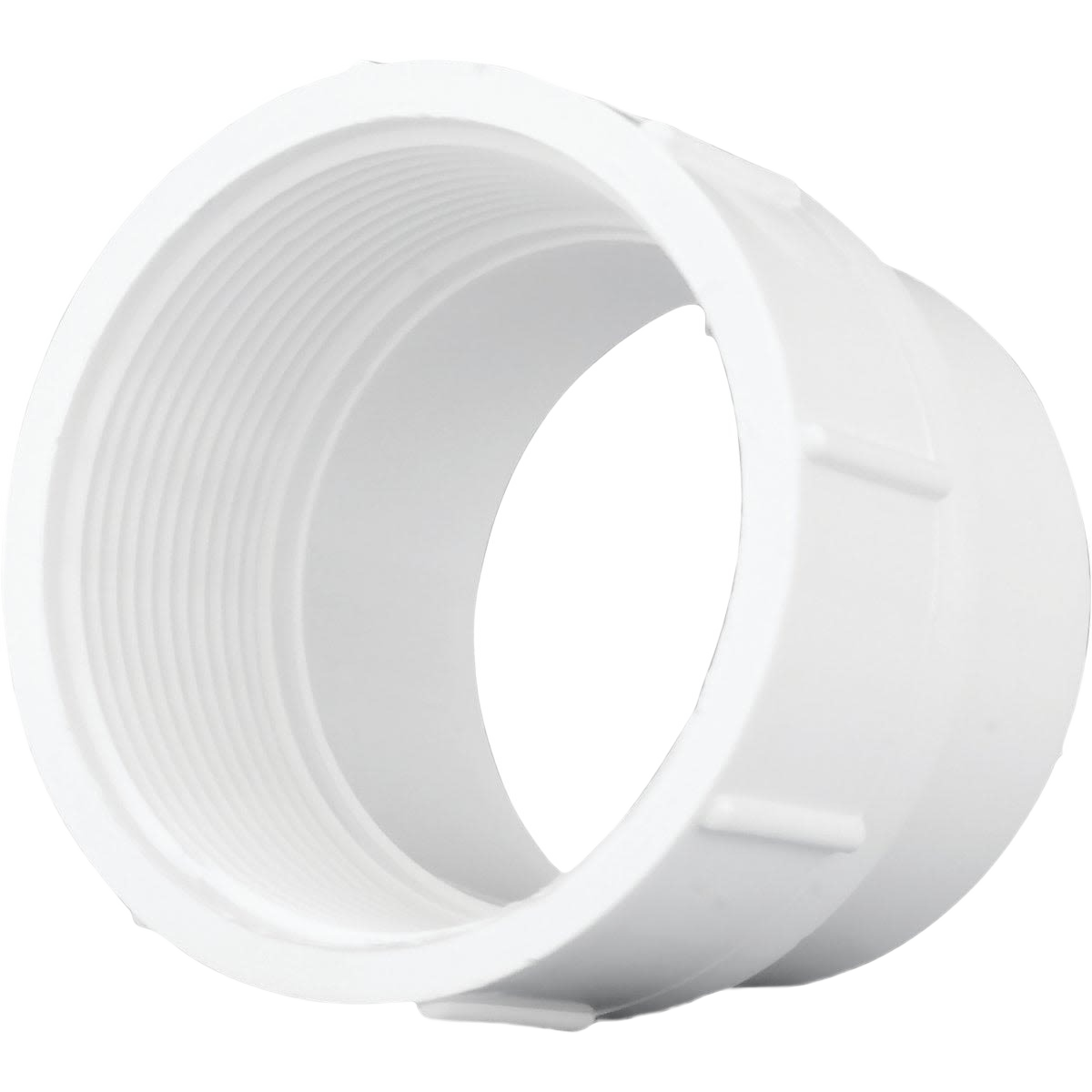 White PVC pipe cleanout fitting with threaded interior for plumbing and home improvement projects in pipes and fittings collections