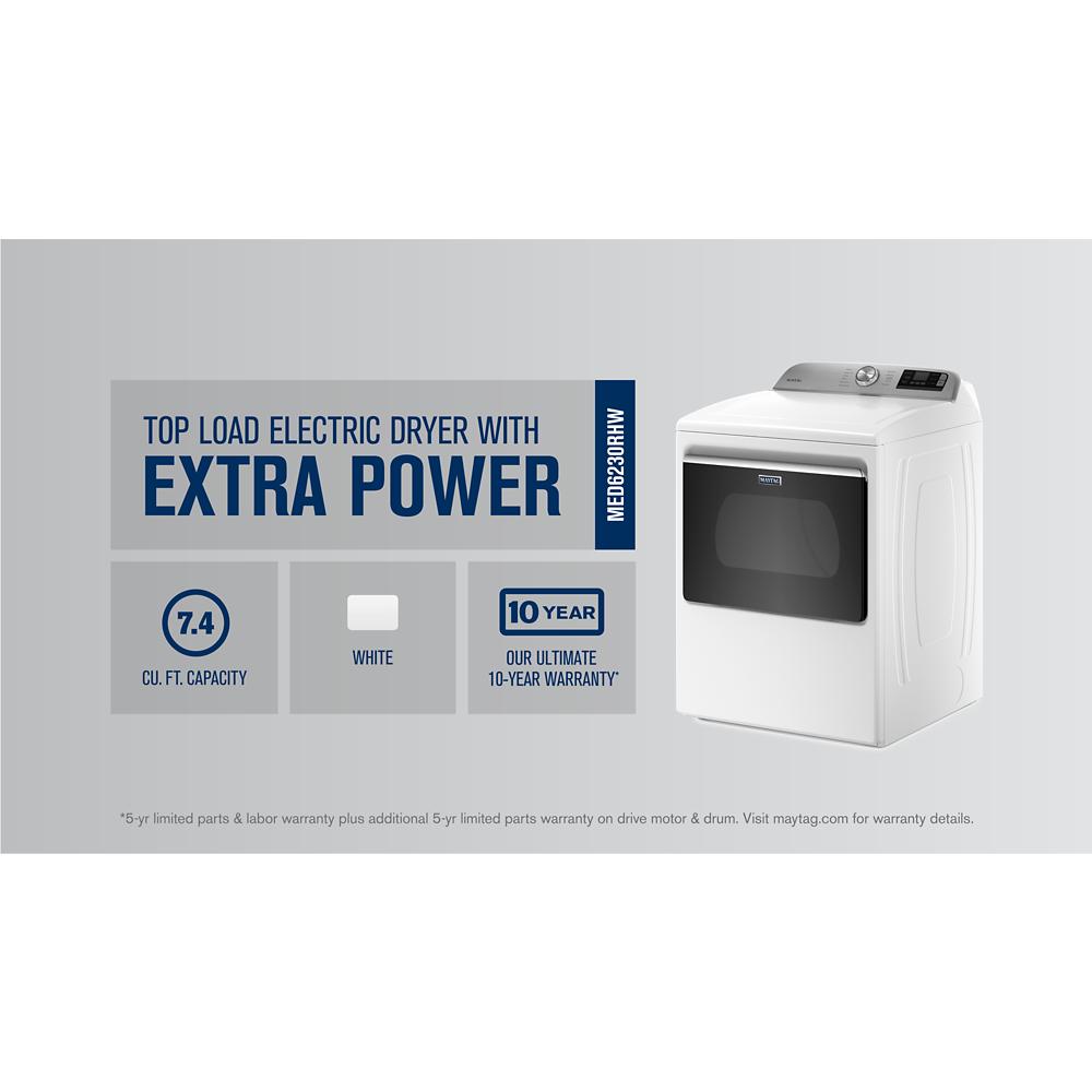 White top load electric dryer with 7.4 cu. ft. capacity and extra power feature in appliances and dryers collection
